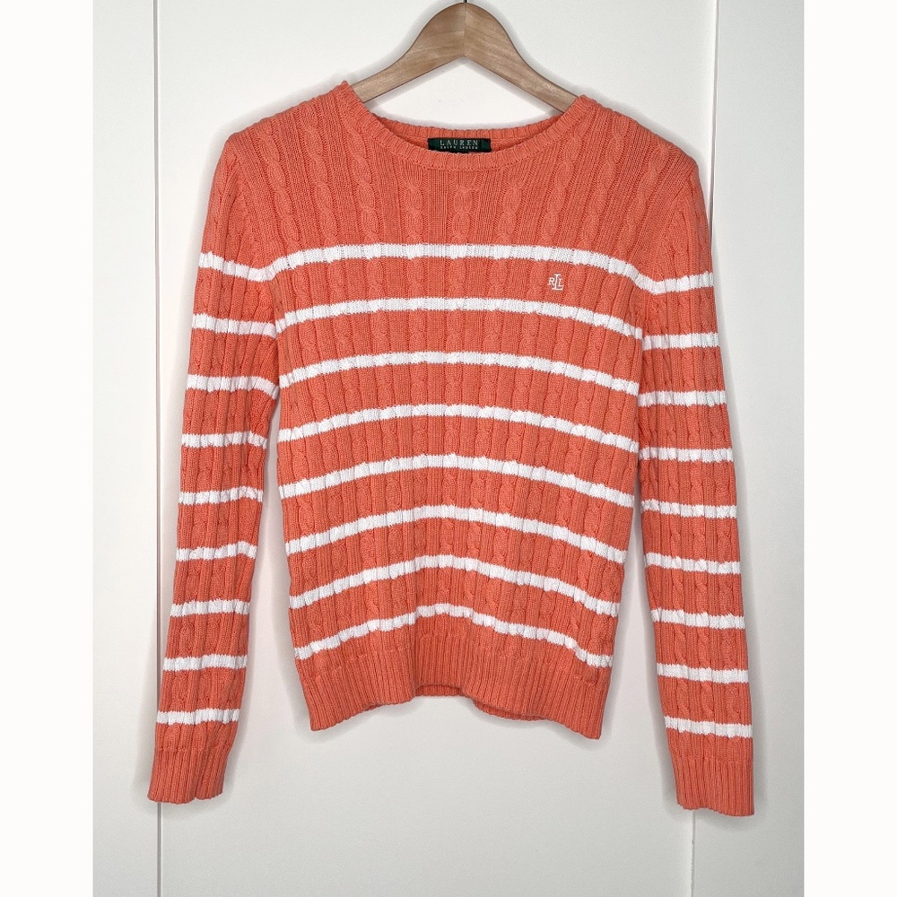 Lauren Ralph Lauren Cable Knit Crew Neck Sweater Striped Size S